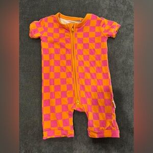 Gigi and Max Orange and Pink Checkered bamboo romper